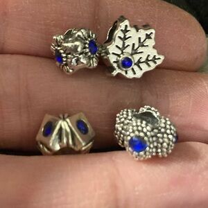 Charms- for bracelet (4) Silver like Royal Blue like Safire stones,